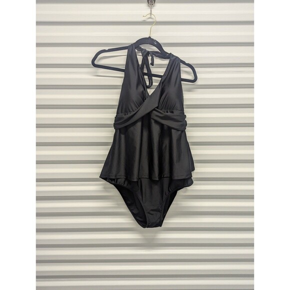 Baleaf Black Women's 44 Pin Up Sexy Halter One Piece Swimsuit - Picture 1 of 8